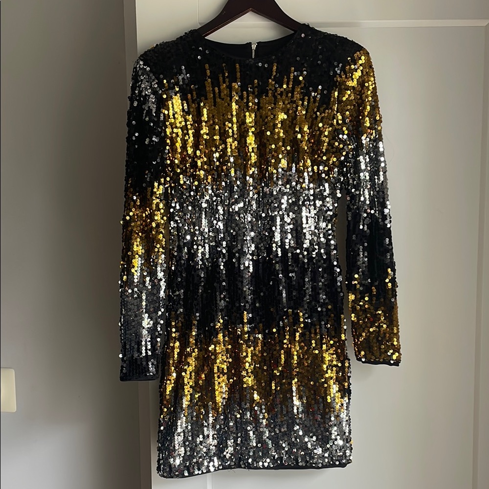 Gold and Silver Long Sleeve Sheath Dress for Night Out